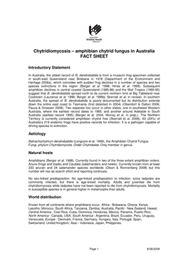 Chytridiomycosis – Amphibian Chytrid Fungus in Australia FACT SHEET
