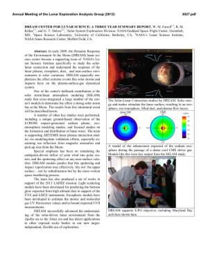 Dream Center for Lunar Science: a Three Year Summary Report