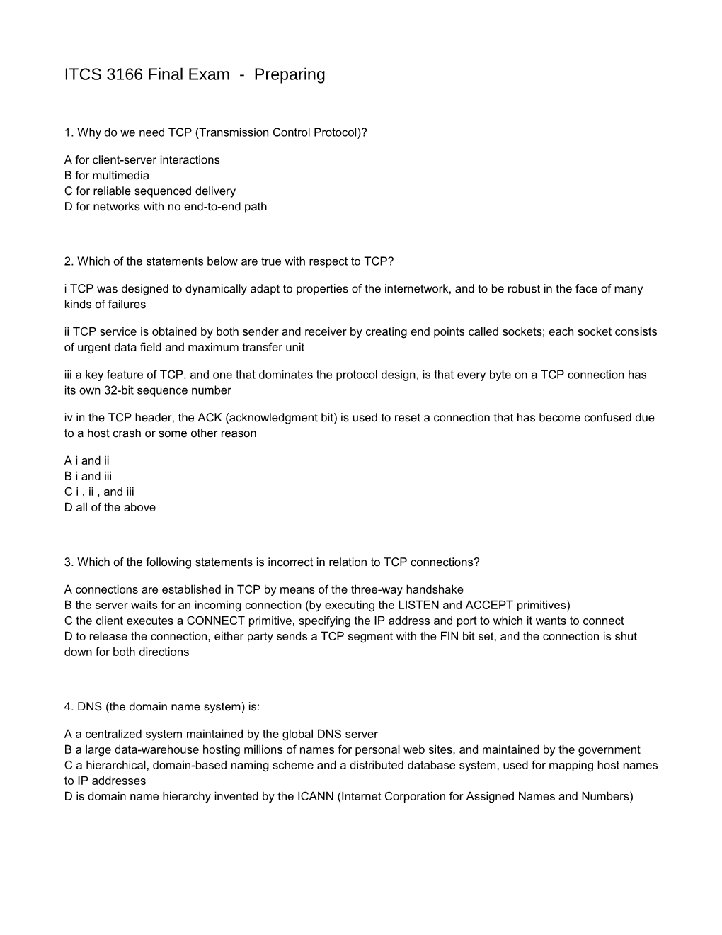 ITCS 3166 Final Exam - Preparing