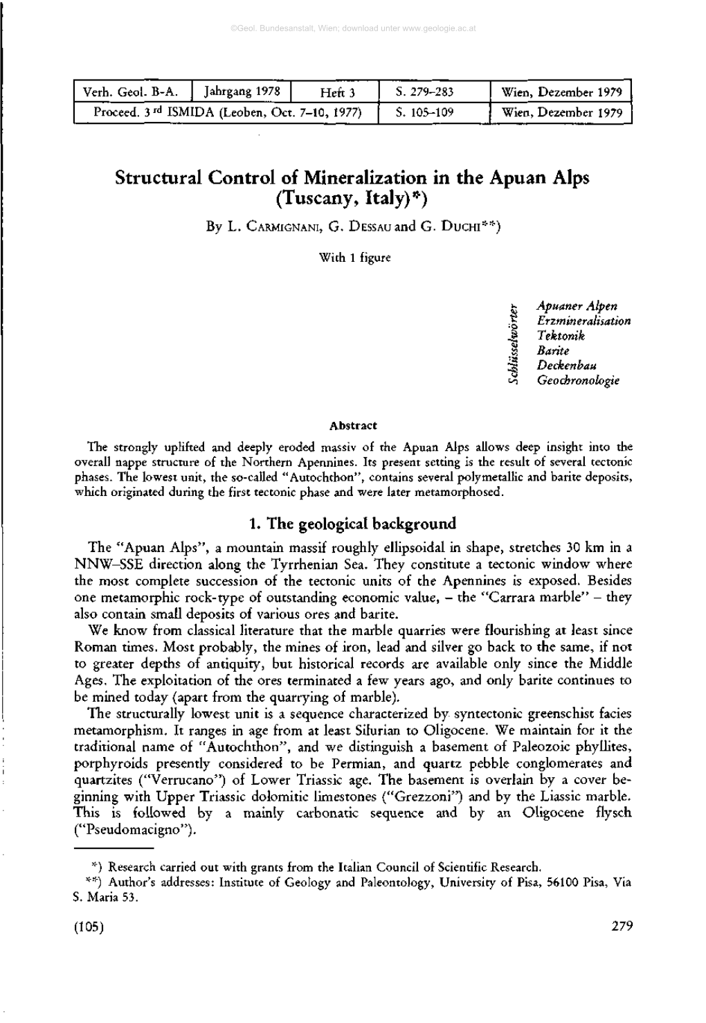 Structural Control of Mineralization in the Apuan Alps (Tuscany, Italy)*)