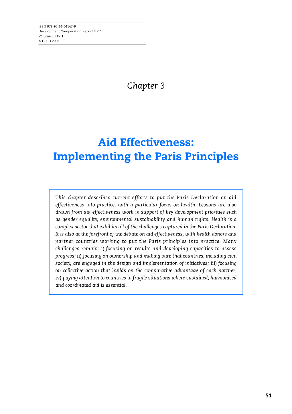Aid Effectiveness: Implementing the Paris Principles