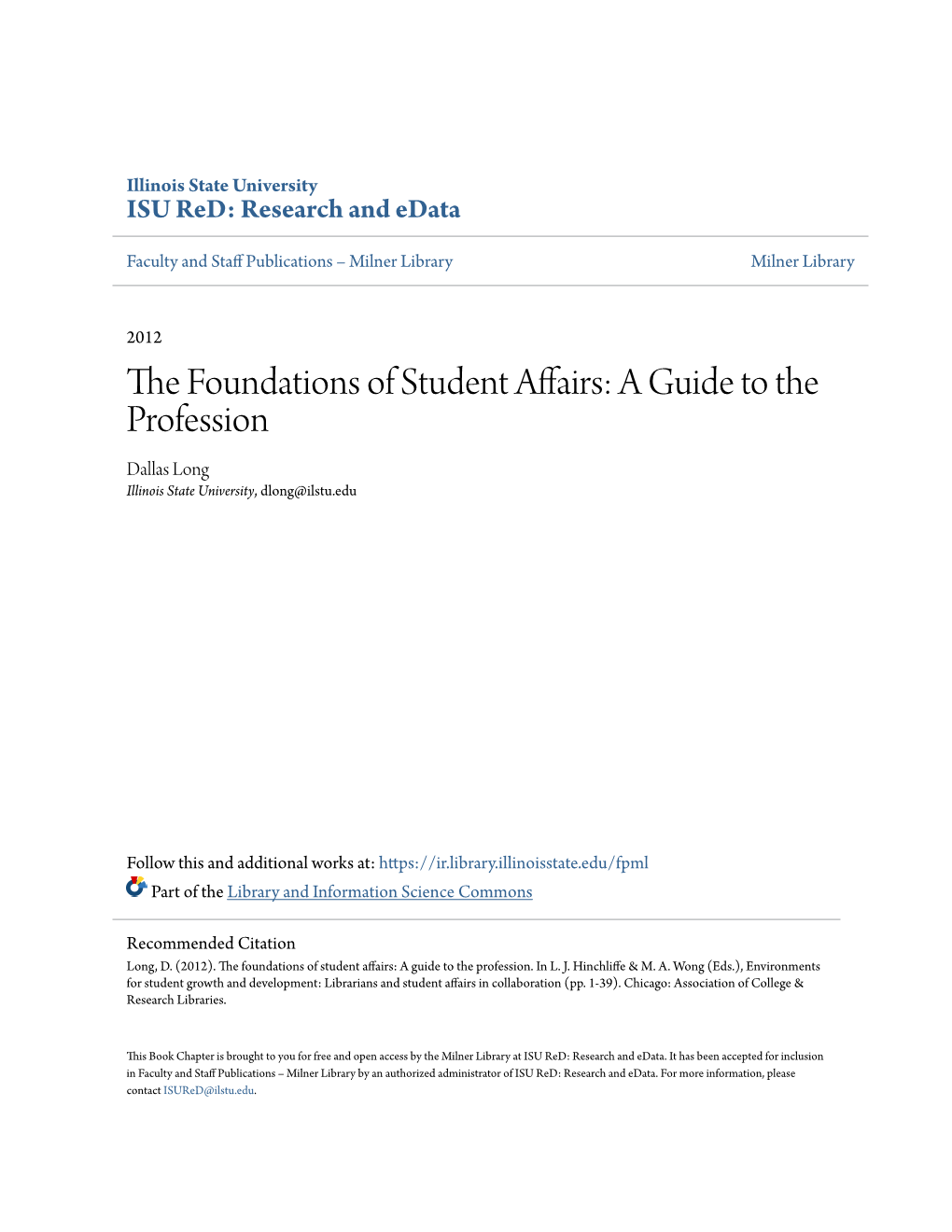 The Foundations of Student Affairs: a Guide to the Profession