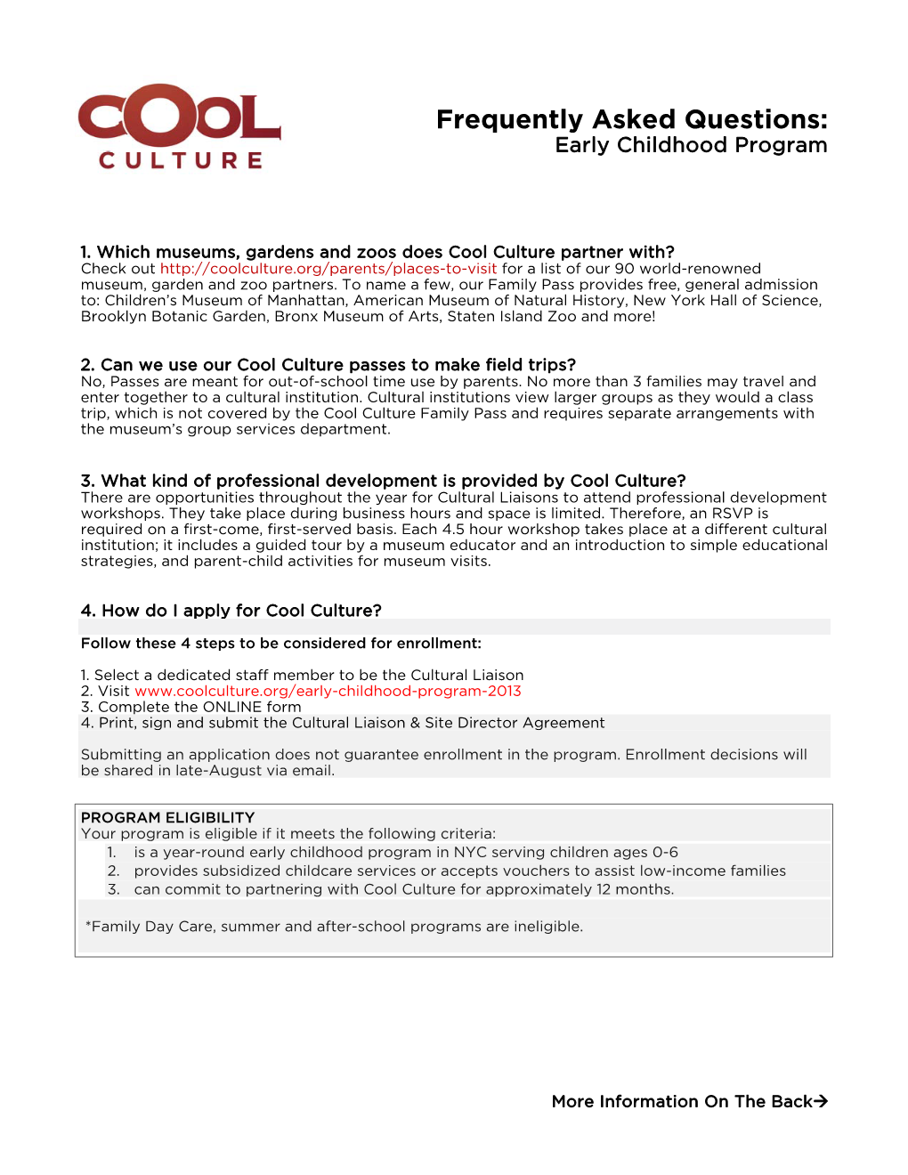 Frequently Asked Questions: Early Childhood Program