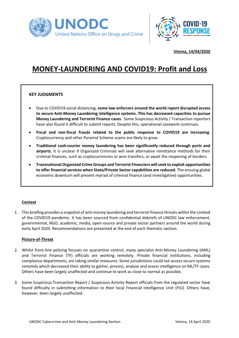 MONEY-LAUNDERING and COVID19: Profit and Loss