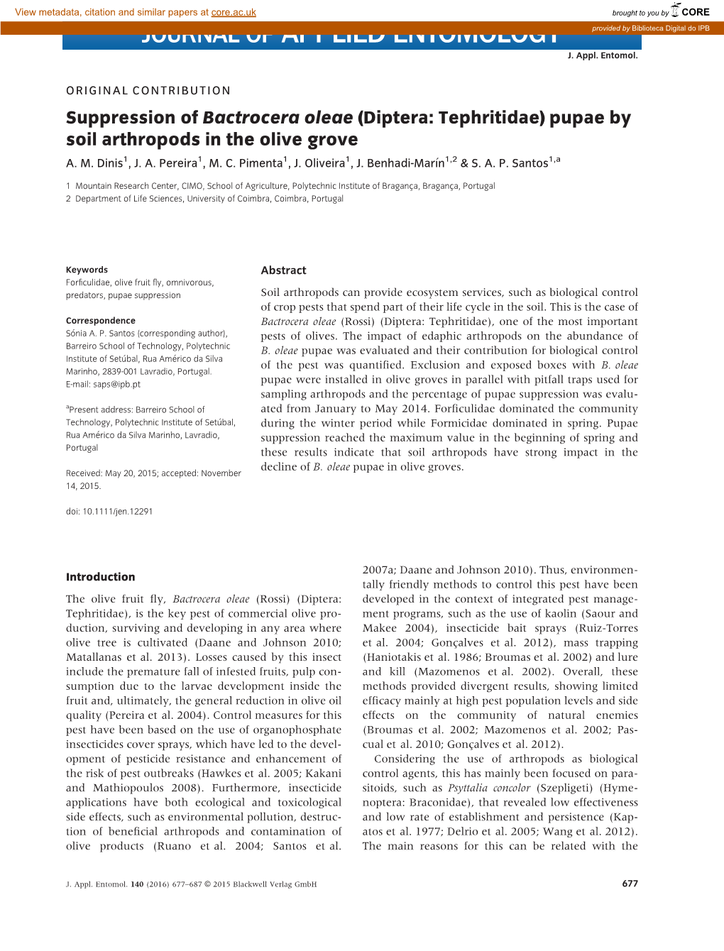 (Diptera: Tephritidae) Pupae by Soil Arthropods in the Olive Grove A