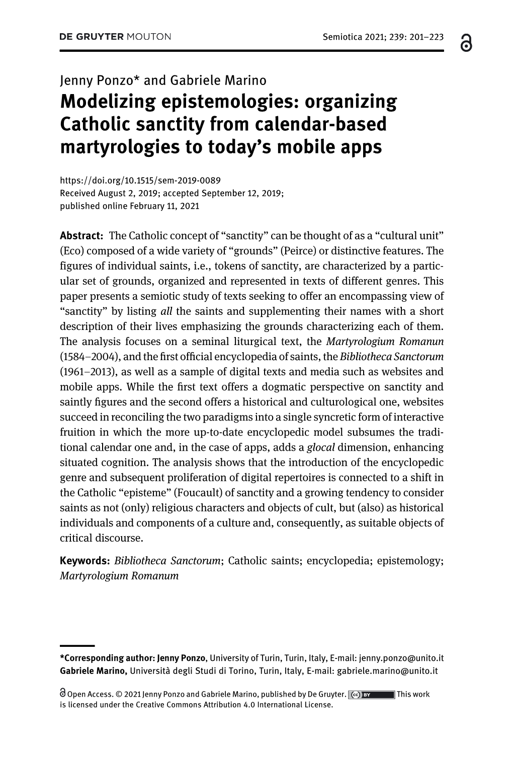 Modelizing Epistemologies: Organizing Catholic Sanctity from Calendar-Based Martyrologies to Today's Mobile Apps