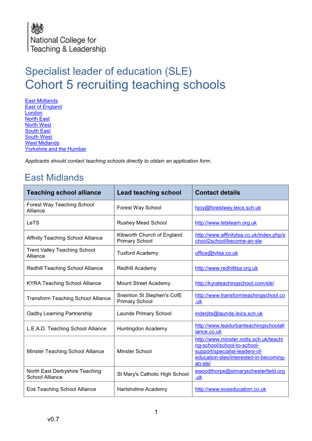 Specialist Leader of Education (SLE) Cohort 5 Recruiting Teaching Schools