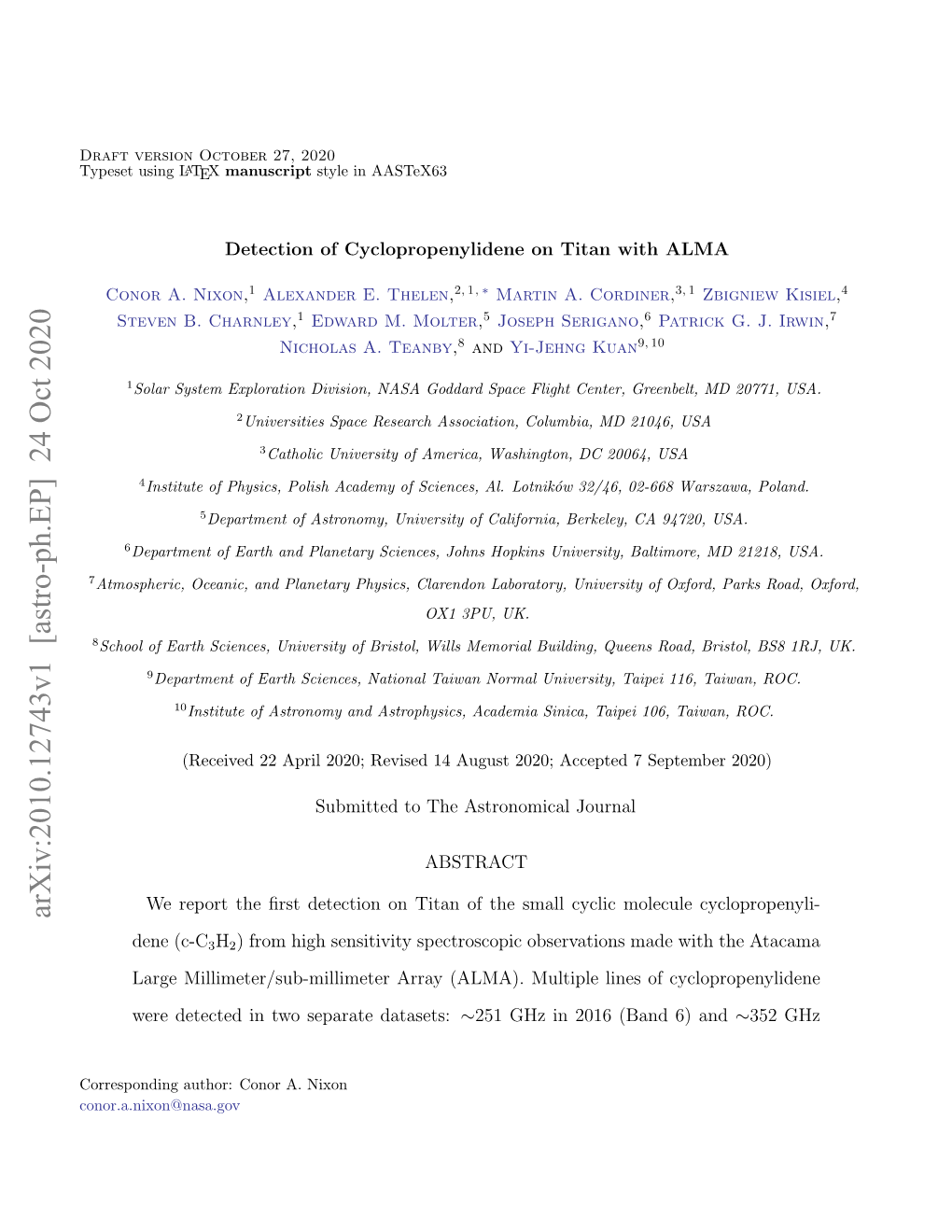 Arxiv:2010.12743V1 [Astro-Ph.EP] 24 Oct 2020