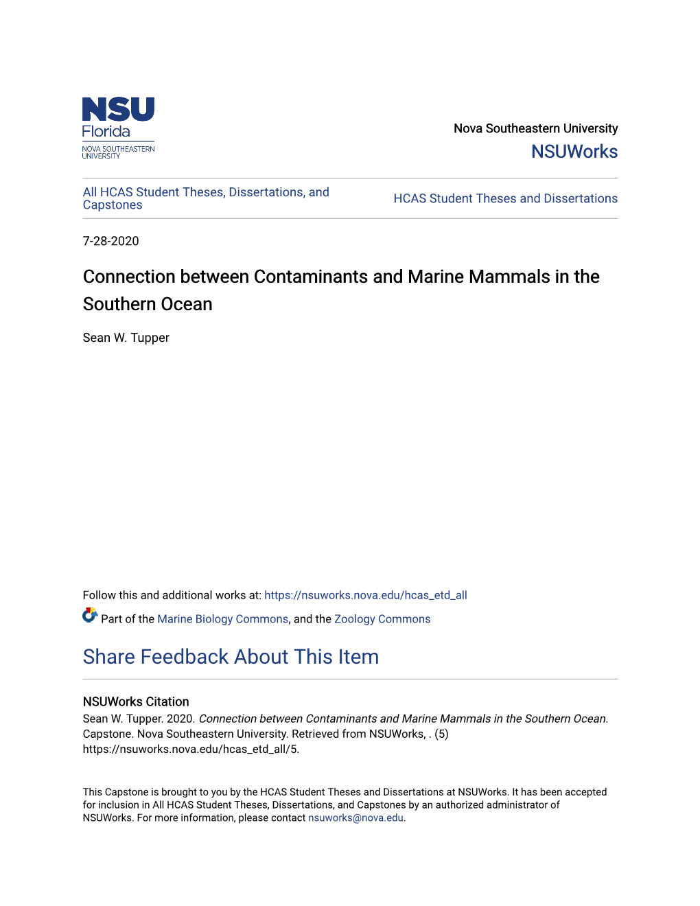 Connection Between Contaminants and Marine Mammals in the Southern Ocean