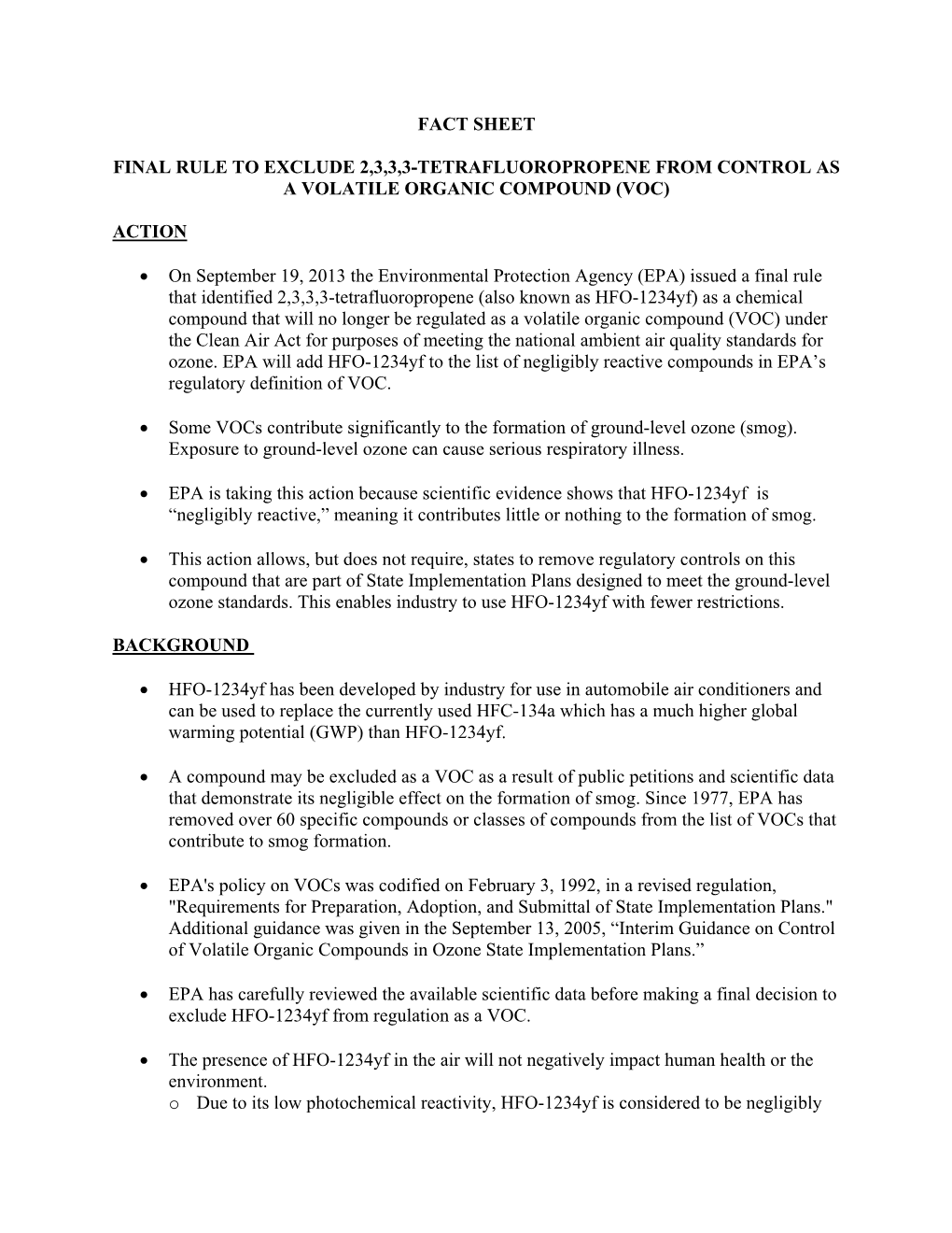 Fact Sheet Final Rule to Exclude 2,3,3,3