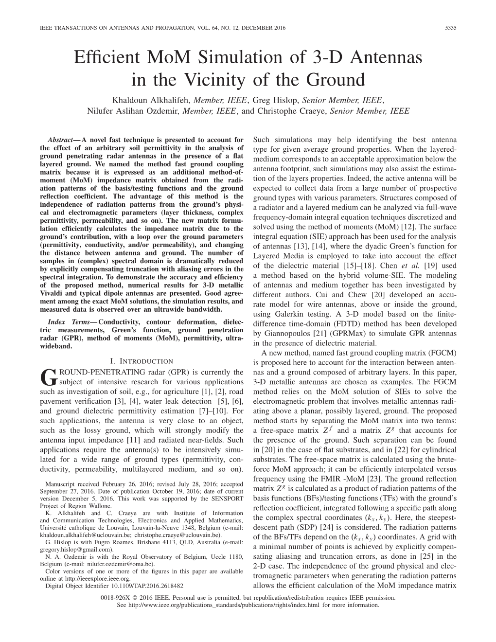 EFFICIENT Mom SIMULATION of 3-D ANTENNAS in the VICINITY of the GROUND 5337