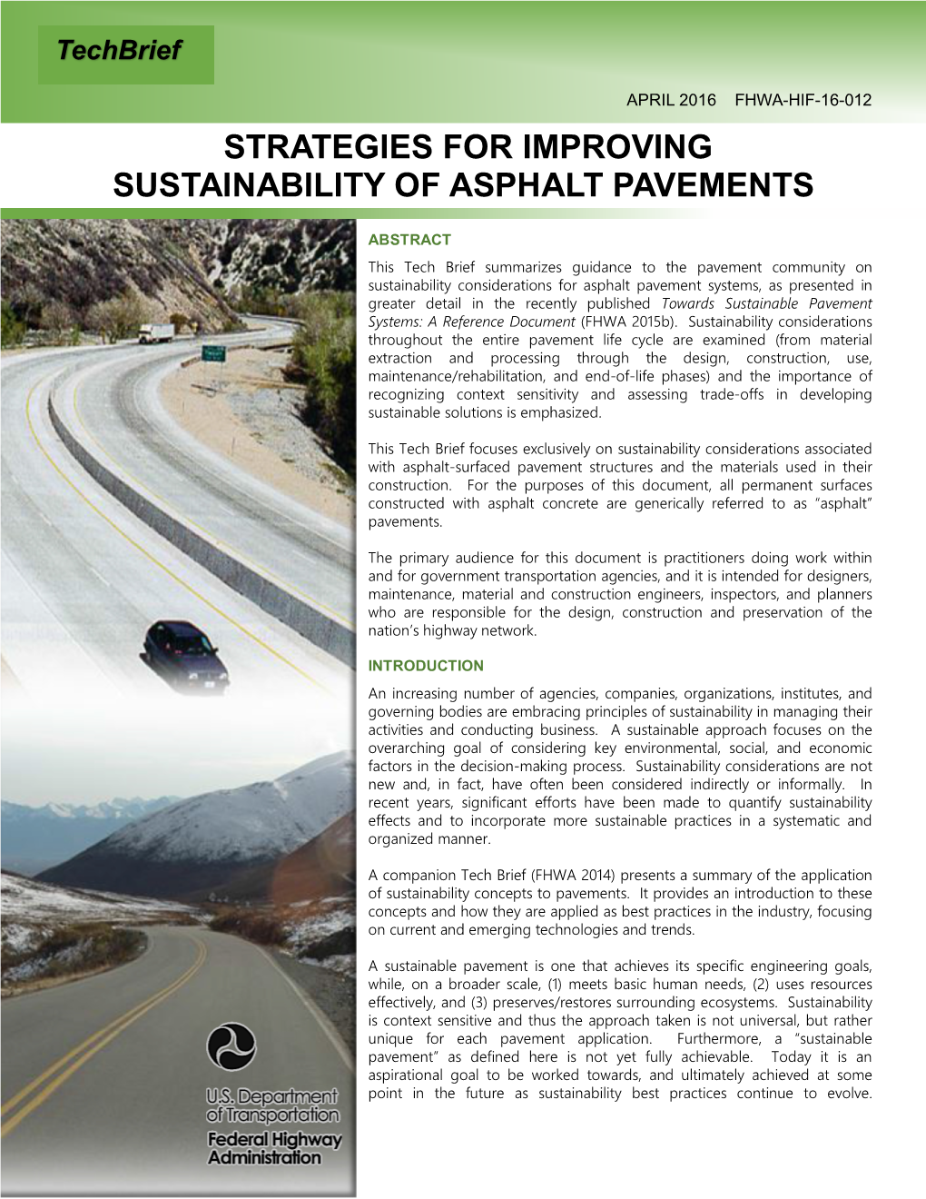 Strategies for Improving the Sustainability of Asphalt Pavements