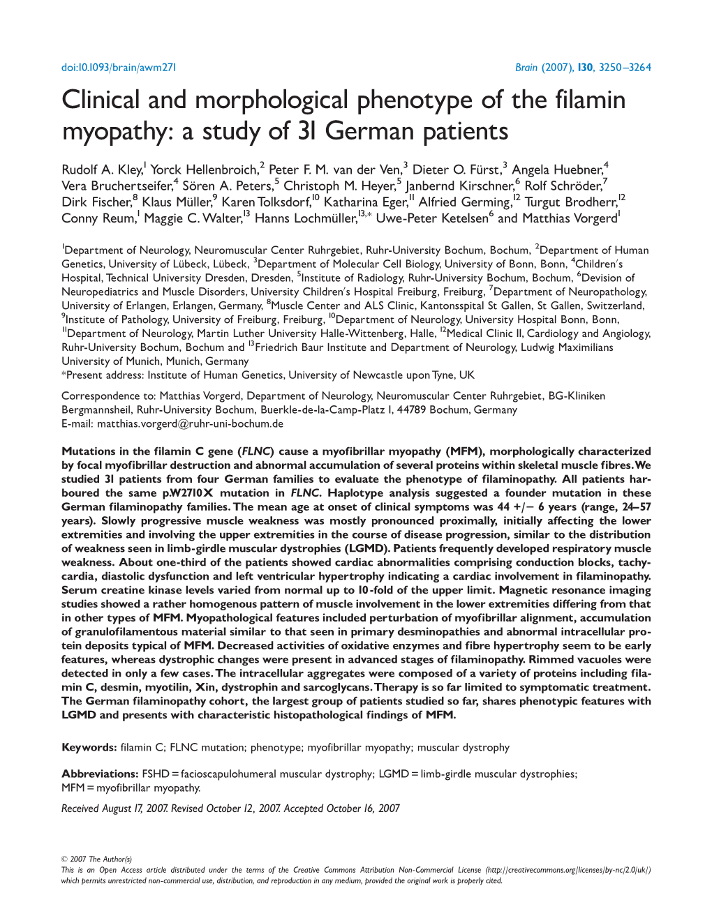 Clinical and Morphological Phenotype of the Filamin Myopathy: a Study of 31 German Patients