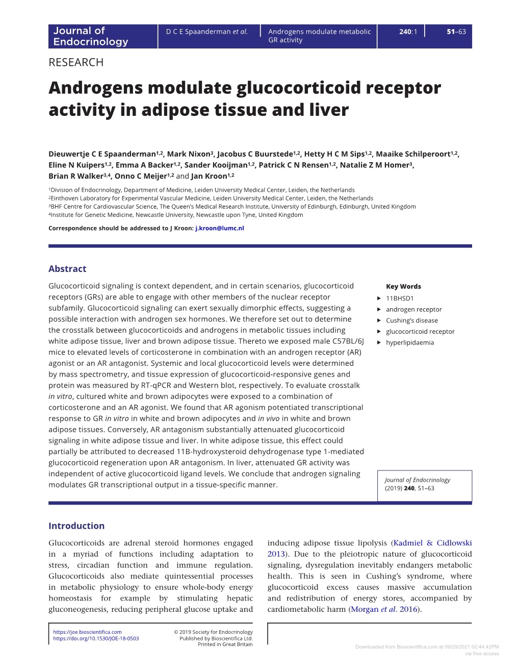 Androgens Modulate Glucocorticoid Receptor Activity in Adipose Tissue and Liver