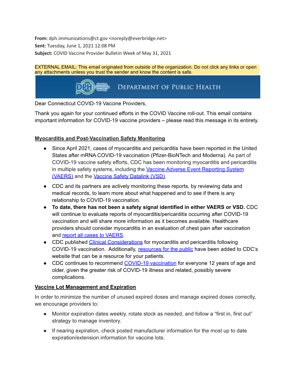 COVID Vaccine Provider Bulletin Week of May 31, 2021