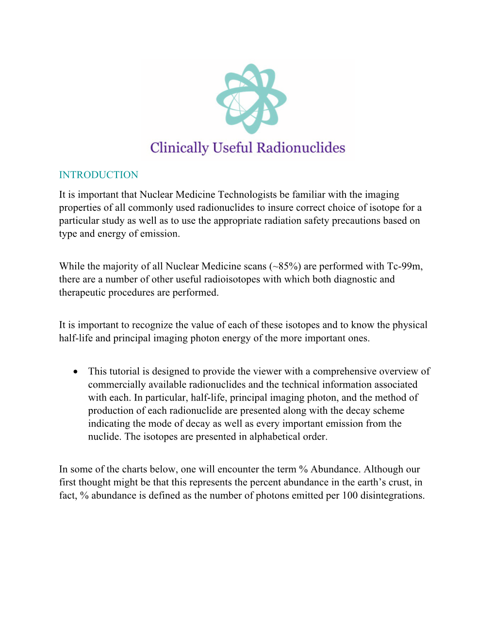 Clinically Useful Radionuclides Tutorial