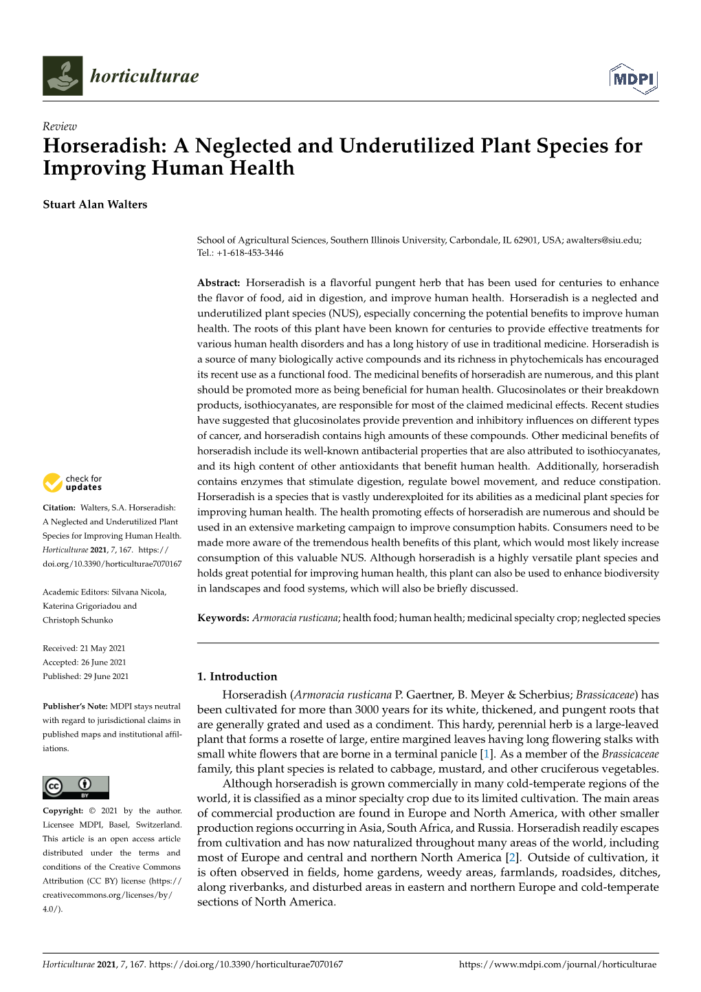 Horseradish: a Neglected and Underutilized Plant Species for Improving Human Health