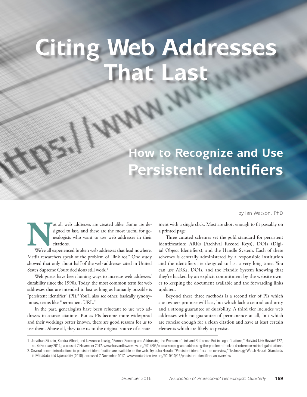 Citing Web Addresses That Last: How to Recognize