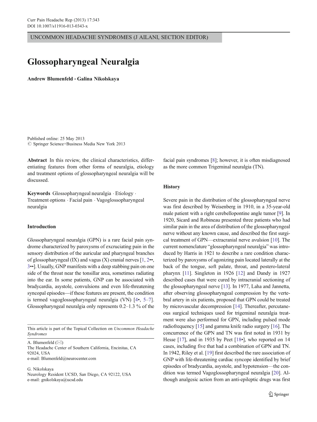 Glossopharyngeal Neuralgia