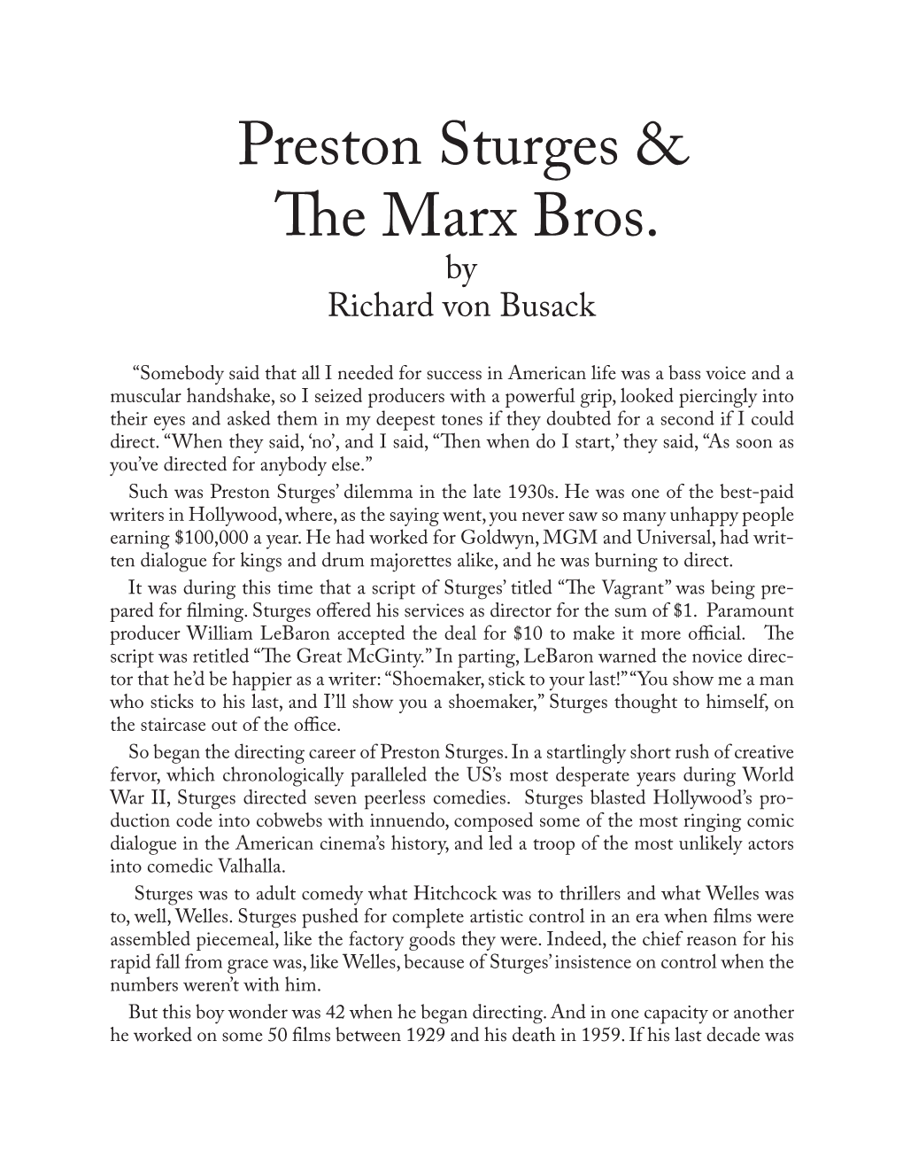 Preston Sturges & the Marx Bros