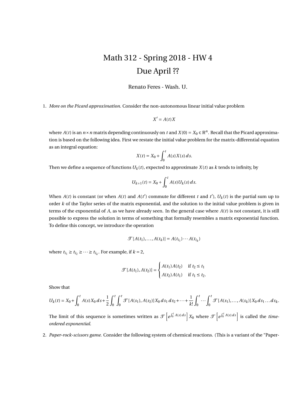 Math 312 - Spring 2018 - HW 4 Due April ??