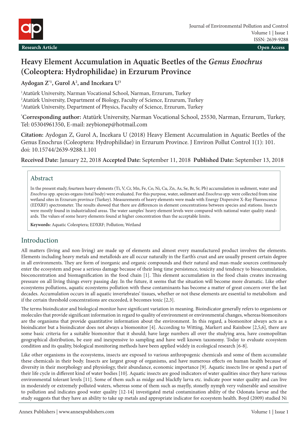 Heavy Element Accumulation in Aquatic Beetles of the Genus