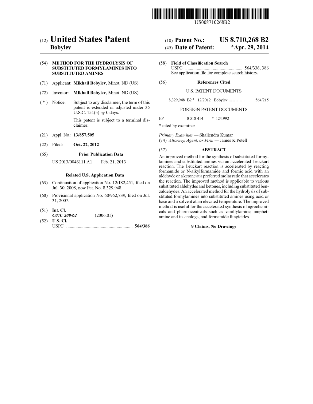 (12) United States Patent (10) Patent No.: US 8,710,268 B2 Bobylev (45) Date of Patent: *Apr