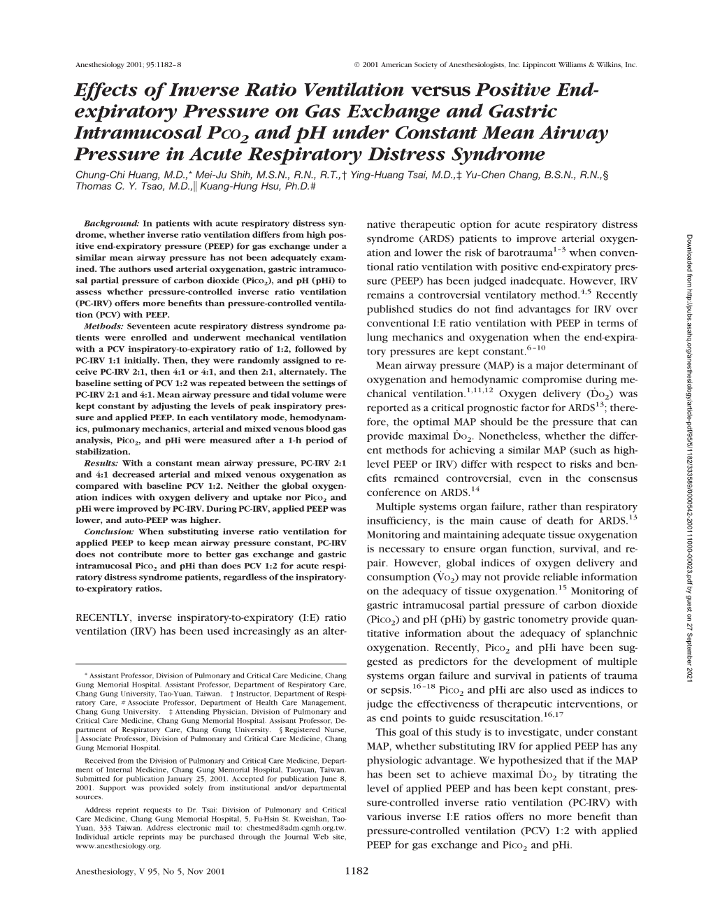 Effects of Inverse Ratio Ventilation Versus Positive