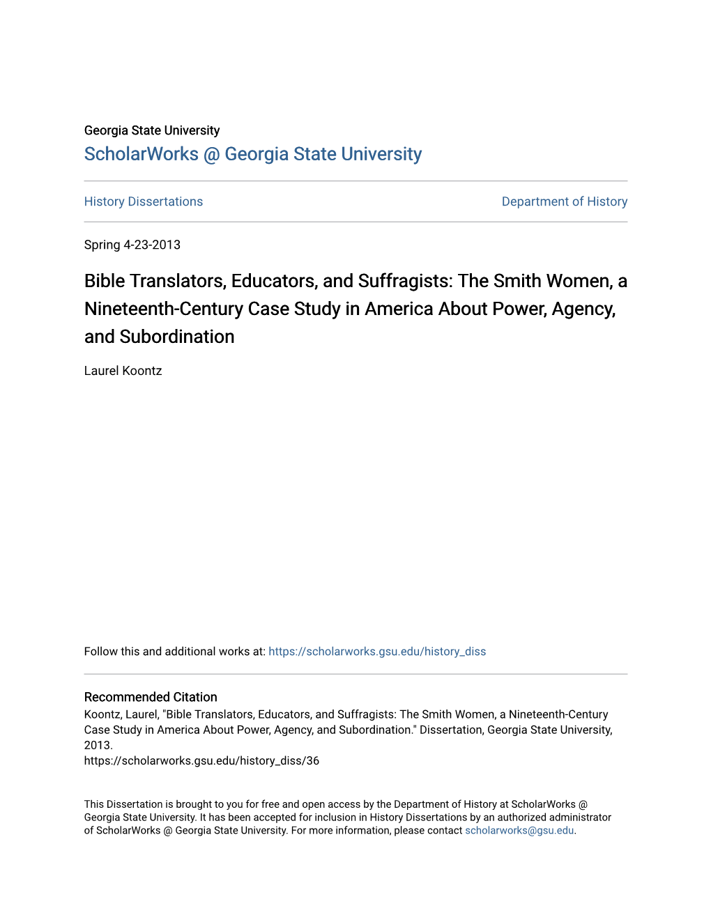Bible Translators, Educators, and Suffragists: the Smith Women, a Nineteenth-Century Case Study in America About Power, Agency, and Subordination