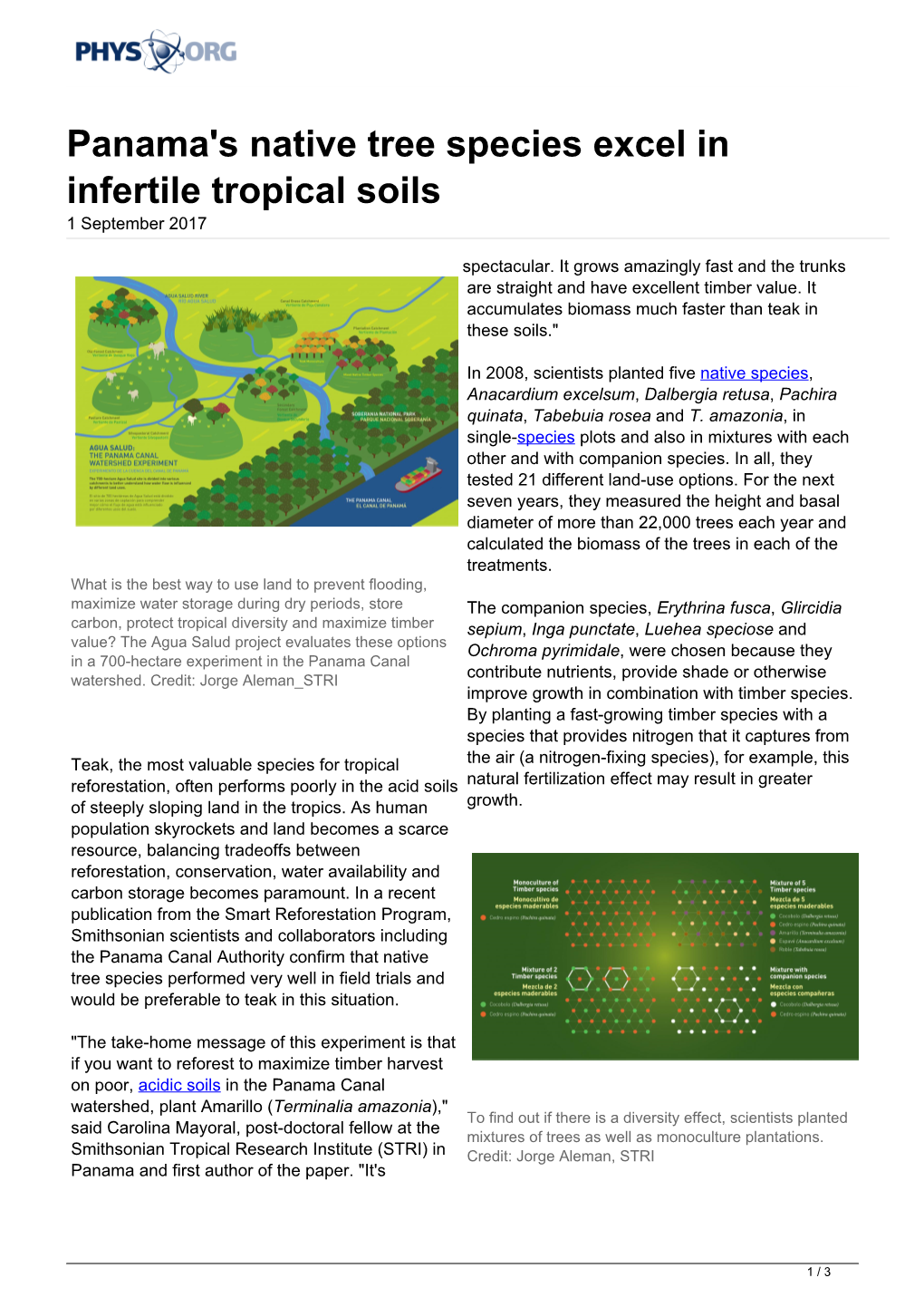 Panama's Native Tree Species Excel in Infertile Tropical Soils 1 September 2017