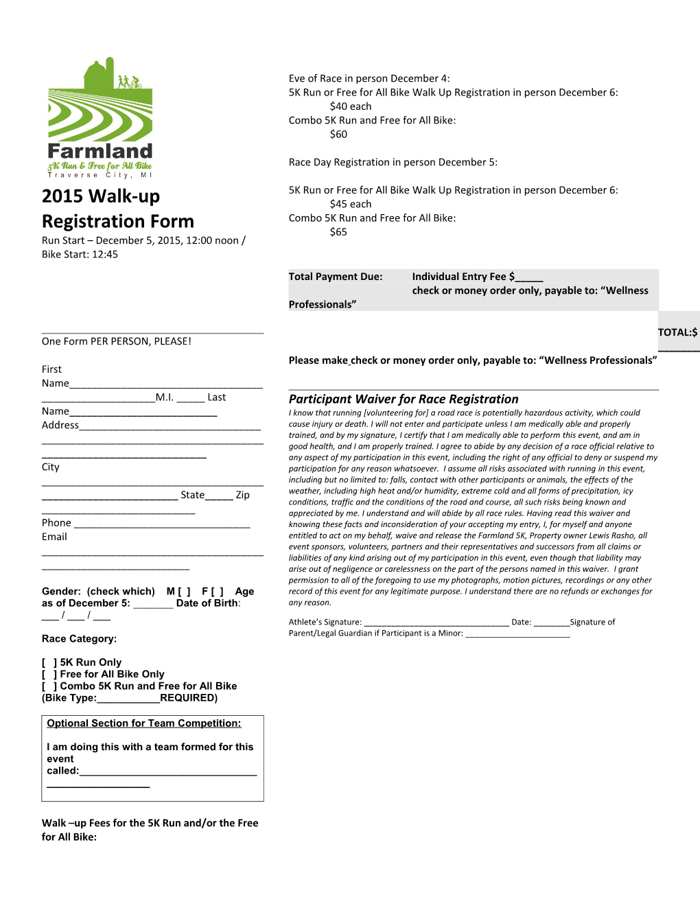 2015 Walk-Up Registration Form