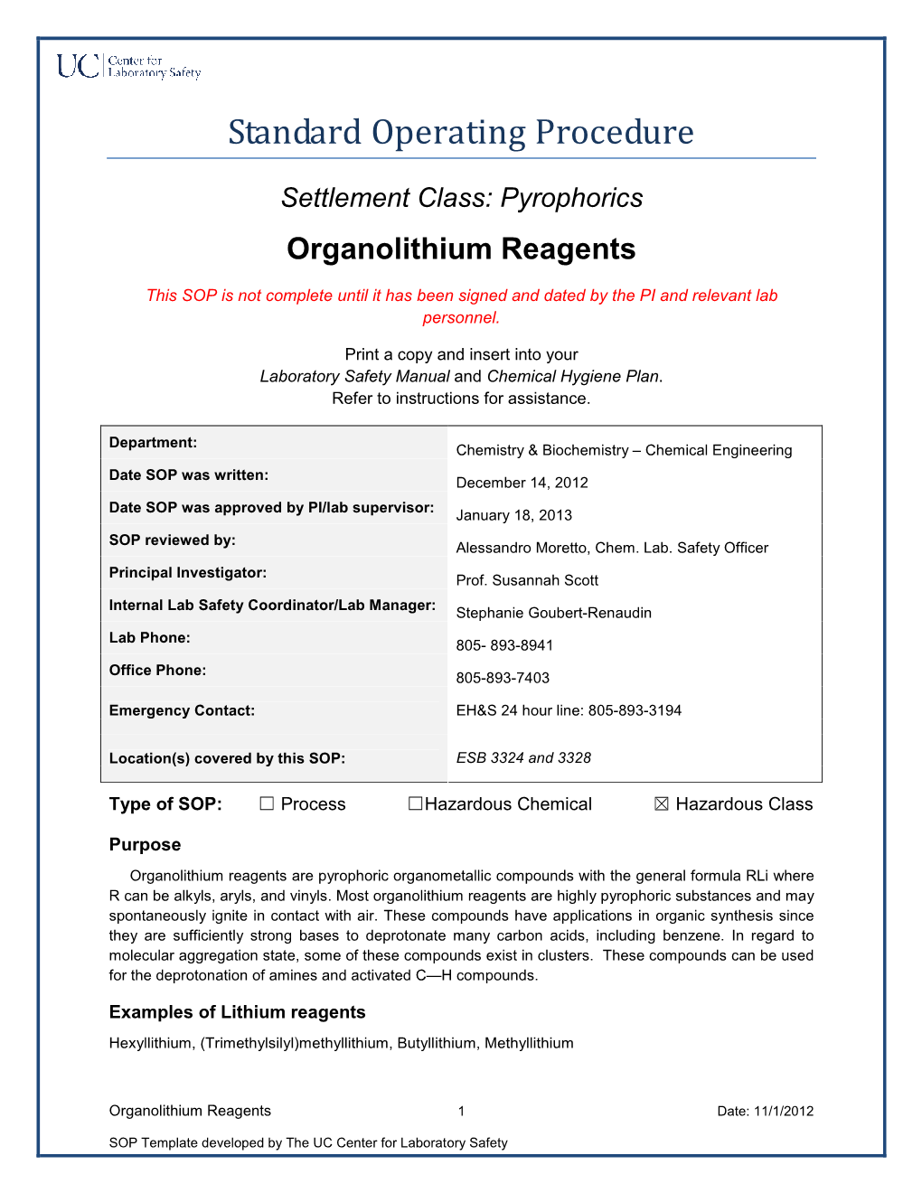 Pyrophorics Organolithium Reagents