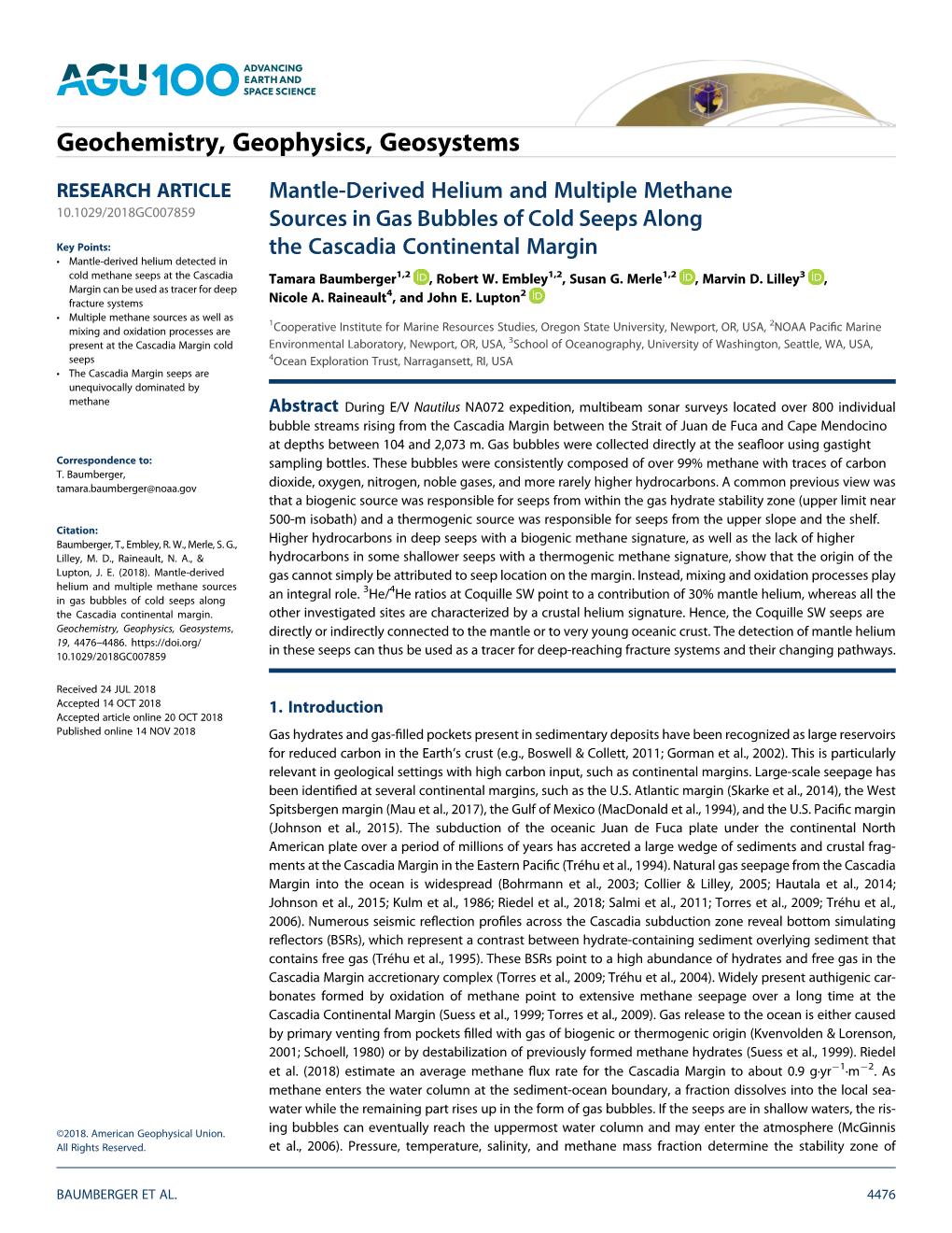 Mantle-Derived Helium and Multiple Methane Sources in Gas Bubbles Of