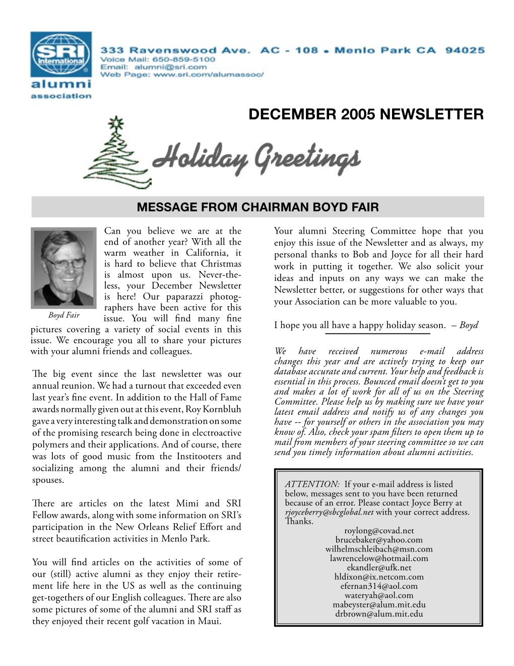 December 2005 Newsletter