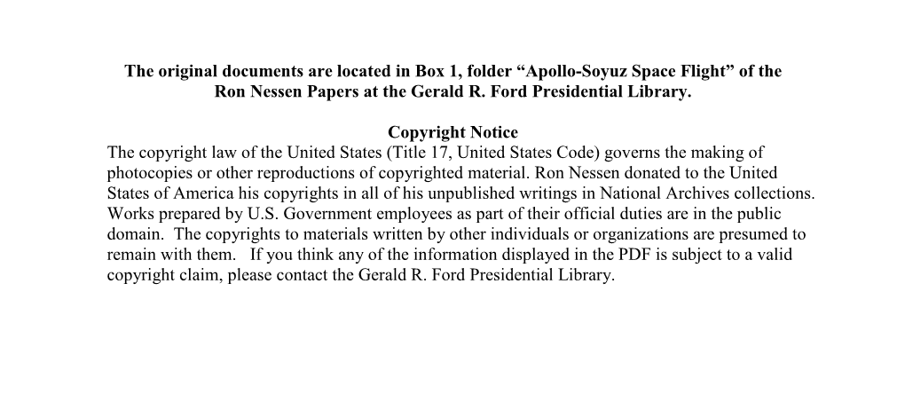 Apollo-Soyuz Space Flight” of the Ron Nessen Papers at the Gerald R