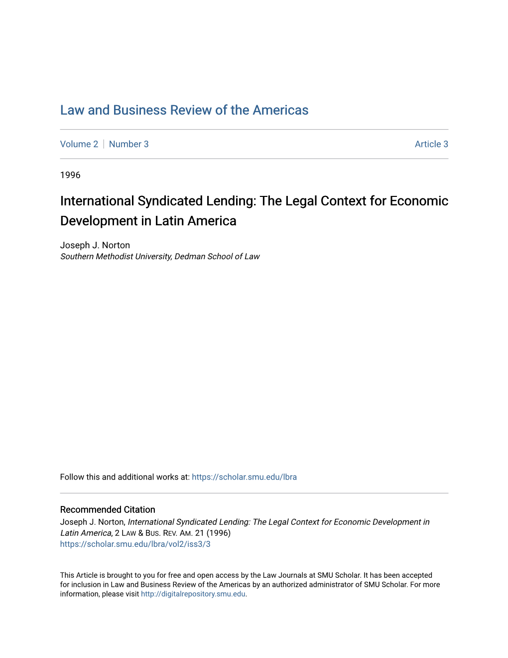 International Syndicated Lending: the Legal Context for Economic Development in Latin America