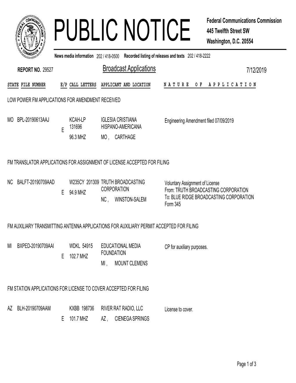 Broadcast Applications 7/12/2019