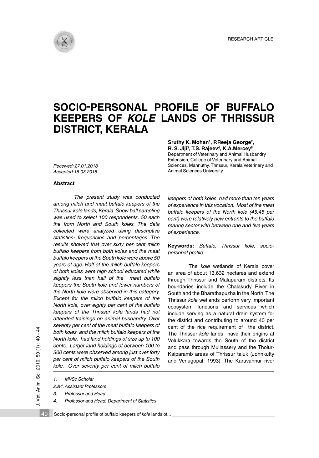 8. Socio-Personal Profile of Buffalo Keepers of Kole Lands of Thrissur