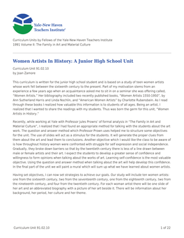 Women Artists in History: a Junior High School Unit