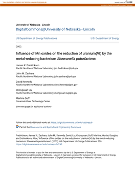 Influence of Mn Oxides on the Reduction of Uranium(VI) By