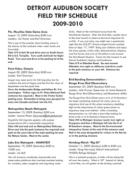 Detroit Audubon Society Field Trip Schedule 2009-2010