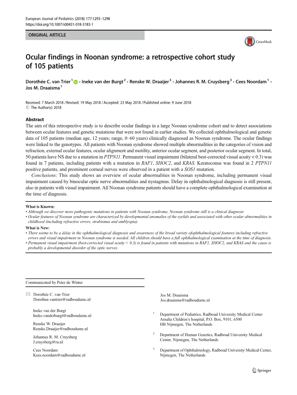 Ocular Findings in Noonan Syndrome: a Retrospective Cohort Study of 105 Patients