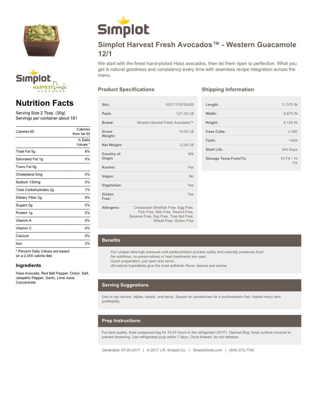 Simplot Foods PDF Sheet