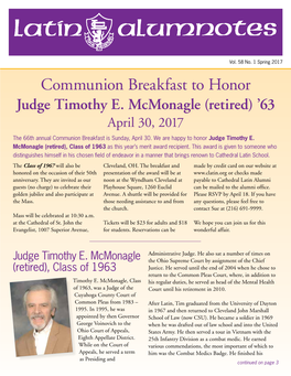 Spring 2017 Communion Breakfast to Honor Judge Timothy E