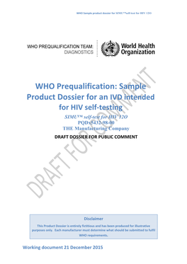 WHO Prequalification: Sample Product Dossier for an IVD Intended