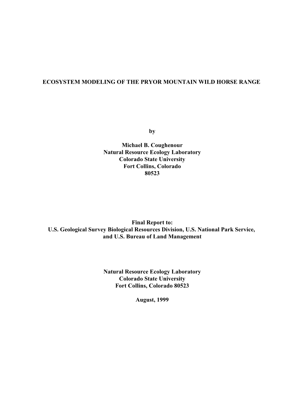 Ecosystem Modeling of the Pryor Mountain Wild Horse Range