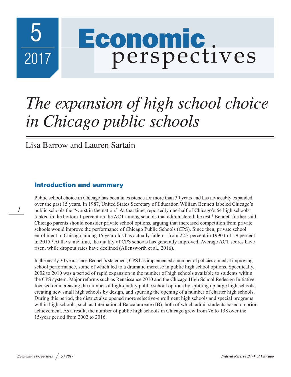 The Expansion of High School Choice in Chicago Public Schools;