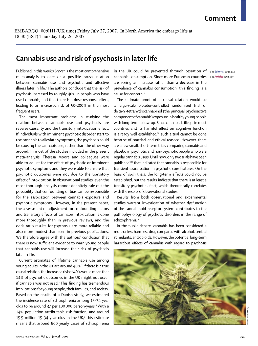 Comment Cannabis Use and Risk of Psychosis in Later Life