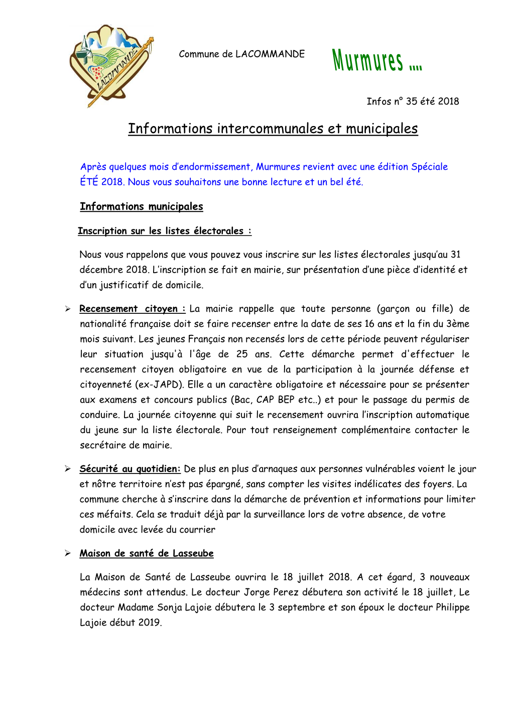 Informations Intercommunales Et Municipales