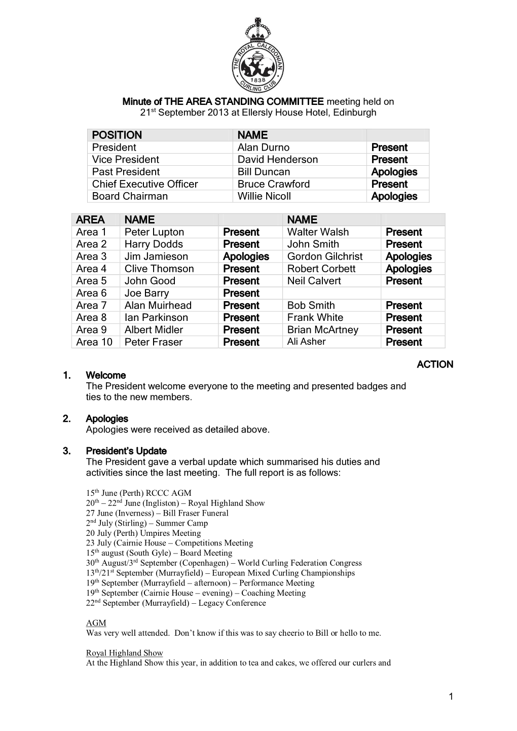 THE AREAS STANDING COMMITTEE Meeting Is to Be Held At